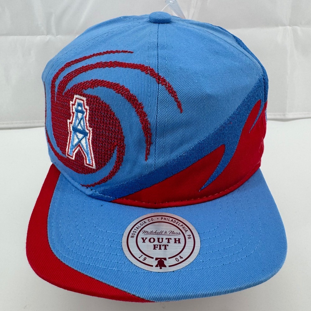 Mitchell & Ness Hat Youth OS‎ Light Blue Red Houston Oilers Spiral Snapback New